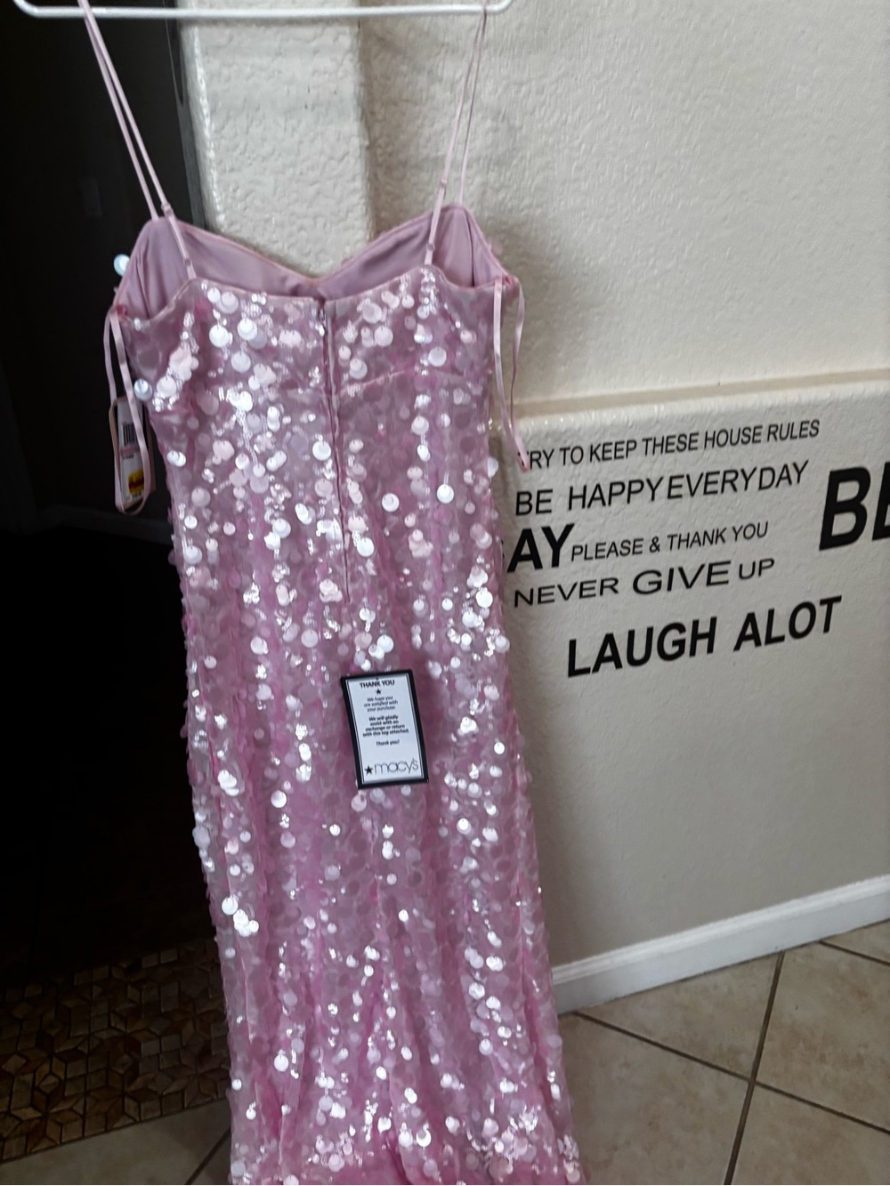 Strapless Pink Sequin Evening Dress - Picture 5 of 6